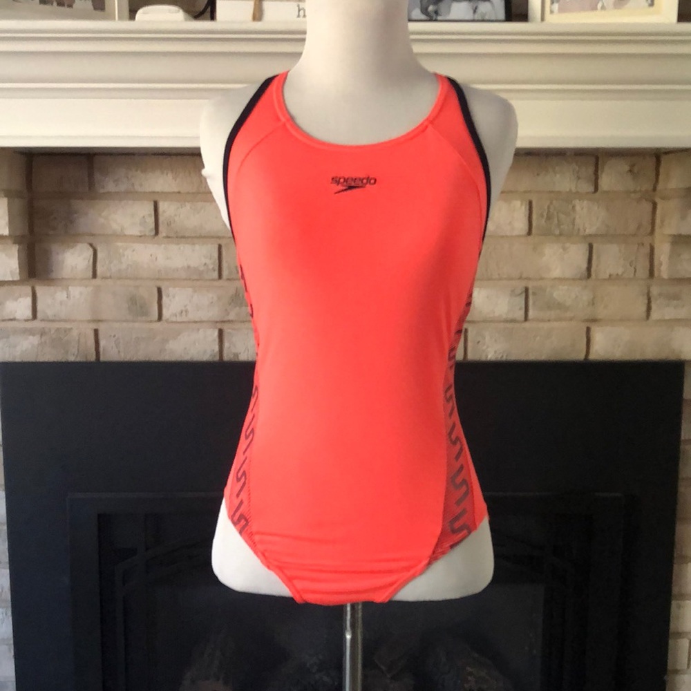 Speedo Endurance Neon Orange One Piece Racerback Swimsuit size 10